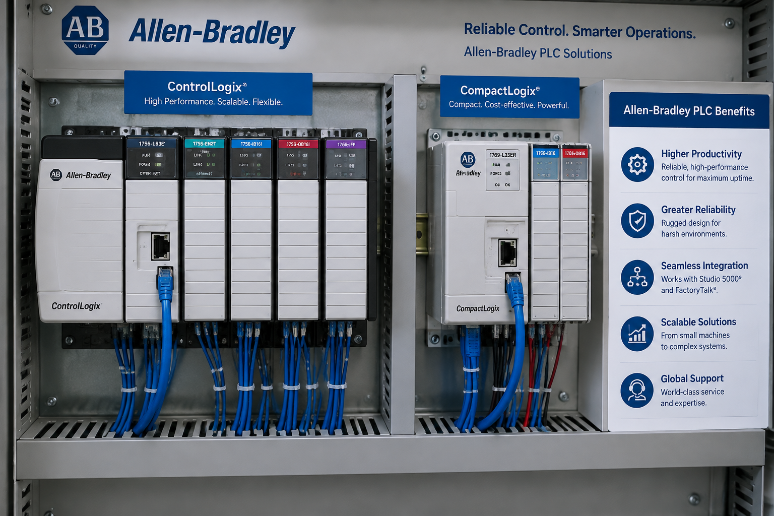 Allen-Bradley PLC benefits: ControlLogix and CompactLogix controllers in an industrial control panel